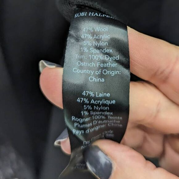 Kobi Halperin Irene Black Long Line Sweater with Ostrich Feather Trim XL New - Picture 11 of 14